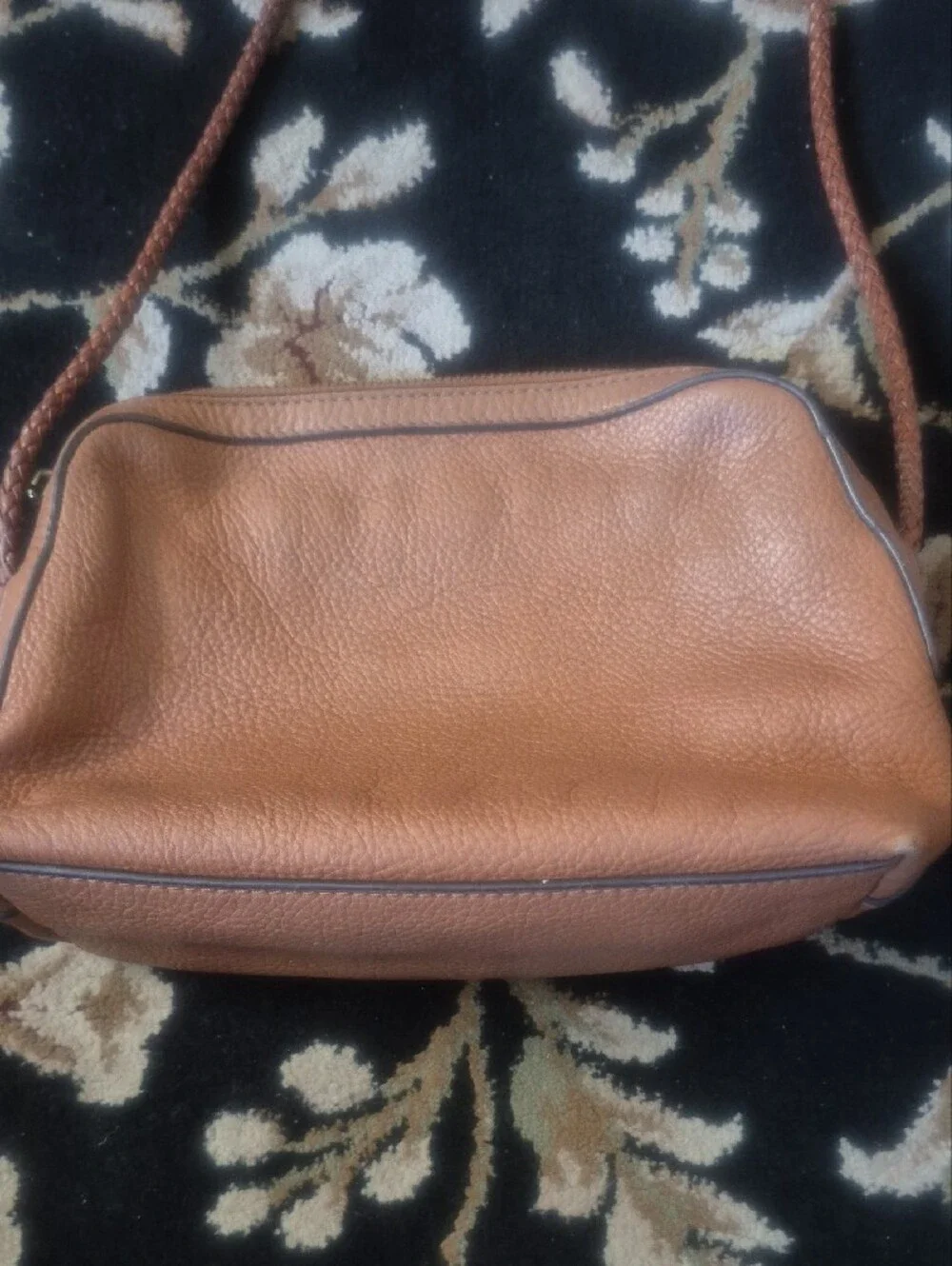 Tory Burch Cognac Pebbled Leather Crossbody with Tassel